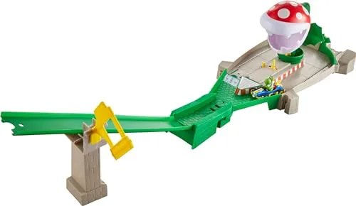 Hot Wheels GFY47 - Mario Kart Piranhapflanzen Rutsche Trackset - Rennbahnen für Kinder ab 5 Jahren, inkl. Luigi Die-Cast-Kart – ideal für spannende Wettkämpfe und Abenteuer im Mario Kart-Stil.