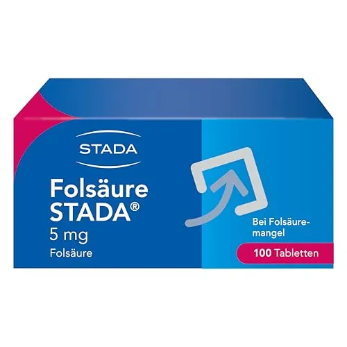 Folsäure STADA 5 mg Tabletten, 100 Stk - Praktisches Vitaminpräparat mit 5 mg Folsäure zur Unterstützung der täglichen Ernährung. Ideal für werdende Mütter und zur Förderung der Zellteilung.