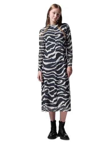 Street One Studio Damen F144297 Gemustertes Mesh-Kleid, Flint Grey, 34 EU - Freizeitkleid für Damen mit stylischem grafischen Muster, Turtleneck und angenehmem Stretchanteil für optimalen Tragekomfort.