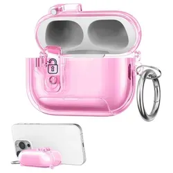 kwmobile transparentes Kopfhörer Case kompatibel mit Apple Airpods Pro 2 / Pro 1 Hülle - Headphones TPU Cover mit Standfunktion und - Rosa