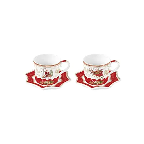 Easy Life Porzellan Kaffeetassen, 12 cl, 2 Stück R1237#CHME Rot - Praktisches Set aus 2 eleganten Porzellantassen mit 12 cl Fassungsvermögen, ideal für Kaffee oder Tee und perfekt für den täglichen Genuss.