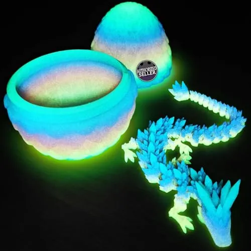 Merrwon 3D-Gedruckter Drache (28,5 cm) mit Drachenei – Kreatives Spielzeug, Geschenk und Deko, Nachtleuchtender Regenbogen
