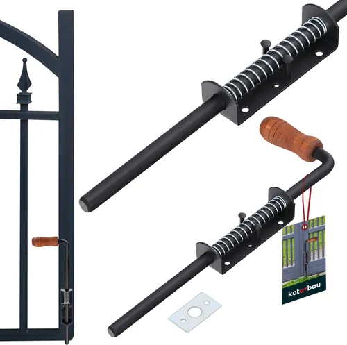 KOTARBAU® Bolzenriegel lang Federriegel Schwarz mit Holzgriff 38 cm Stahl Grendelriegel Torriegel Schwarz Torverriegelung für Holztor