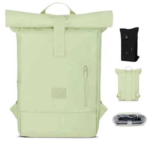 Johnny Urban Robin Medium in Limette - Rolltop Rucksack, aus recyceltem wasserabweisendem Polyester, minimalistisches Design für aktiven Lifestyle