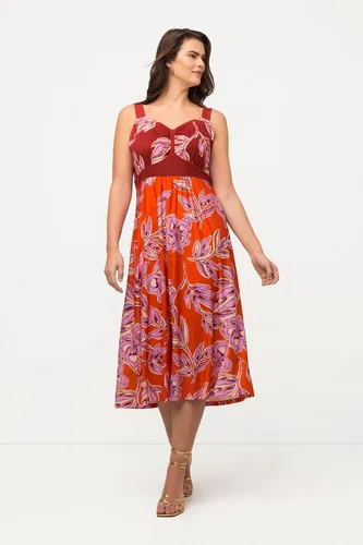 Ulla Popken Maxikleid Midikleid floraler Druck V-Ausschnitt ärmellos