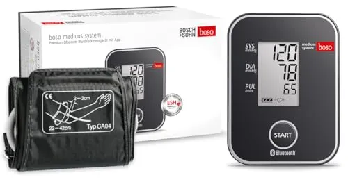 boso medicus system Oberarm-Blutdruckmessgerät - Blutdruckmessgerät mit präziser Messung am Oberarm, Bluetooth-Übertragung in die boso App für einfache Analyse und Speicherung, ganz ohne Registrierung oder Cloud.