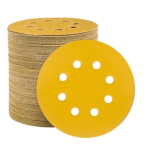 STEBRUAM 100 Stück Schleifpapier 125mm Klett 320 Körnung, Profi Gold Rund 8 Loch Schleifscheiben für Exzenterschleifer,Für Holz Metall und Farbe