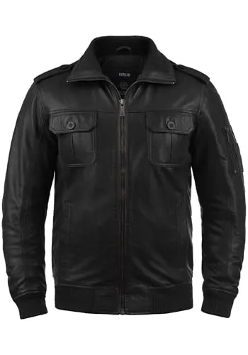 Produktbild !Solid Famash Herren Lederjacke Bikerjacke Echtleder mit Stehkragen, Größe:L, Farbe:Black (S9000)