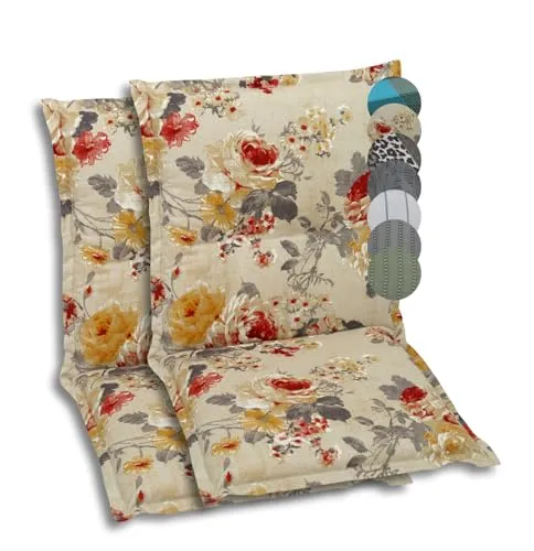 GO-DE Textil Polsterauflagen für Niederlehner-Gartenstühle - Polster für Stühle & Sessel, 2er-Set mit weicher Schaum-Vliesfüllung für optimalen Sitzkomfort und UV-beständigem Druckstoff, ideal für Garten und Balkon.