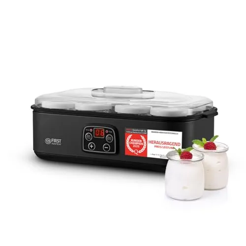 TZS First Austria Joghurtbereiter - 8 Glasbehälter je 180ml - 1,4L - für Sojamilch geeignet - Temperatur bis 55°C - LED-Display - Abschaltautomatik - 48h Timer - BPA-frei