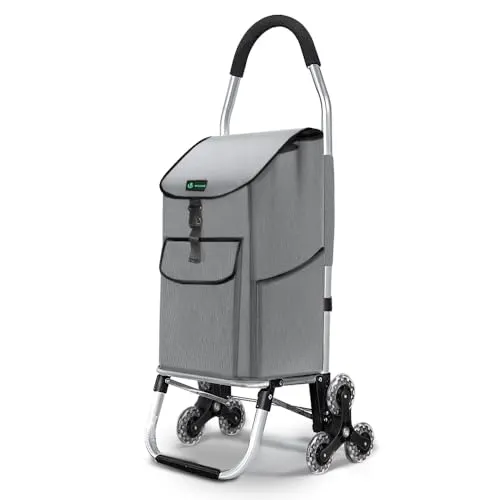 VOUNOT® Aluminium Einkaufstrolley Treppensteiger – Klappbarer Einkaufswagen mit 6 Rädern, 58L, Grau