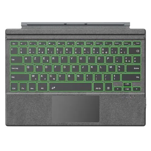 TiMOVO 5.0 AZERTY Layout Tastatur, Kabellose Bluetooth Tastatur mit LED Hintergrundbeleuchtung Kompatibel mit Microsoft Surface Pro 7 Plus/Pro 7/Pro 6/Pro 4/Pro 3/Pro 2017, Grau