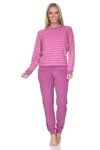 Normann Damen Frottee Schlafanzug mit Bündchen in Streifenoptik - Übergrößen verfügbar, Farbe: pink, Größe: 40-42 - Kuscheliger Damen Langarm-Schlafanzug aus hochwertigem Frottee, ideal für kalte Nächte. Mit praktischen Bündchen für mehr Komfort und in eleganter Streifenoptik. Auch in Übergrößen erhältlich.