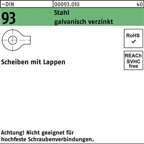 100er PACK(Stk)  000093001009064000 Unterlegscheibe DIN 93 m.Lappen 6,4 Stahl ga