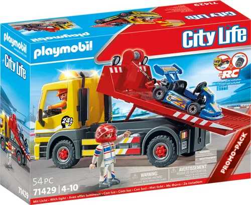 PLAYMOBIL City Life 71429 RC-Fahrzeuge Abschleppdienst - Vielseitiger Abschleppwagen mit Blinklicht, ideal für kreative Spielabenteuer mit Go-Kart und Motorrädern