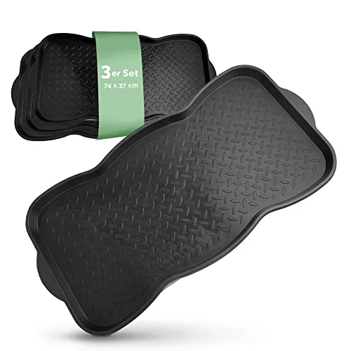 Entrando Schuhtablett 74x37 cm 3er Set – Schuhschale für Flur, Garten & Haustür – rutschfest, leicht & abwaschbar – Gummimatte & Auffangwanne als Napfunterlage & Schuhunterlage