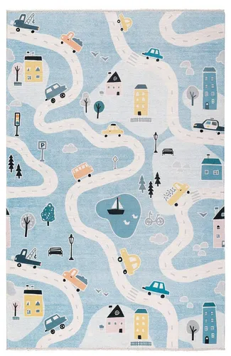 Blauer Spielteppich mit Straßen und Autos – 80 x 145 cm von TESSO LIVING