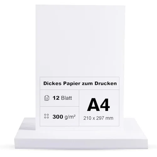 Fotokarton A4 300g/m² Weiß Papier 12 Blatt Premium Papier Dickes zum Drucken Kartonpapier Tonkarton Pappe
