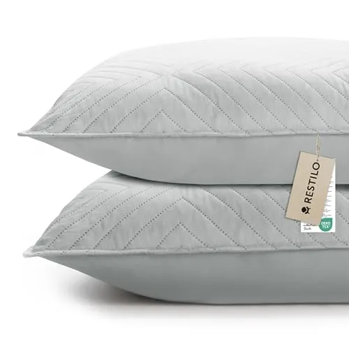 RESTILO Kissenbezug 45x45 cm 2er Set Silber Kissenhülle Dekorative Sofakissen Dekokissen Zierkissenbezug Ultrasonic Steppung weich für Sofa deko ideal für Wohnzimmer Schlafzimmer Softa