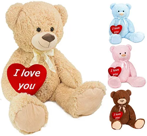 BRUBAKER XXL Teddybär 100 cm mit I Love You Herz - Stofftiere & Teddybären, super flauschig und mit liebevollem I Love You Herz, perfekt zum Kuscheln und Verschenken für besondere Anlässe.