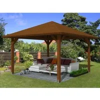Pavillon SKAN HOLZ Cannes Gr. 2 - 439 x 439 cm - Pavillon aus hochwertigem Holz in eleganter nußbaum Farbe, ideal für Gartenpartys und entspannte Stunden im Freien.