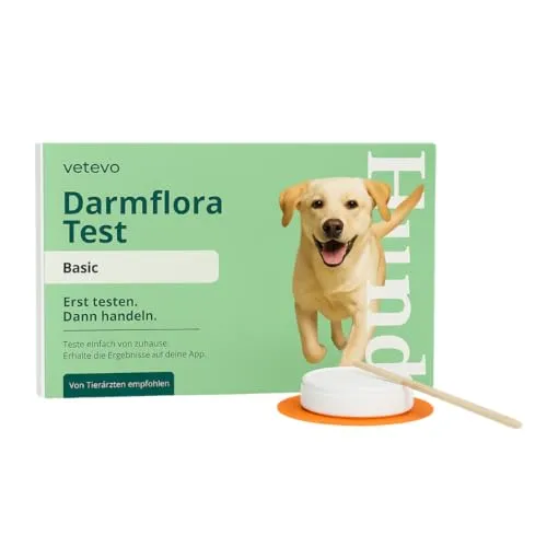 vetevo Darmflora Test Basic Hund Darmprofil Analyse inkl. 7 Schlüssel-Bakterien, pH-Wert & Futterrückstände, Ursachen für Durchfall, Blähungen, Allergien & Hautprobleme erkennen