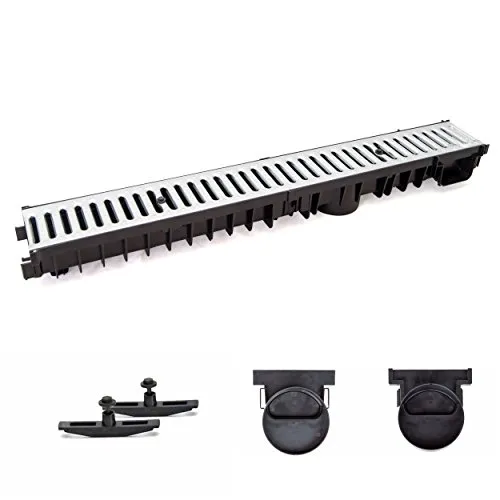 ZMMMAXPOL 1m Entwässerungsrinne mit Dichtung Tiefe: 100 mm. Belastungsklasse A15. Stahlrost verzink.