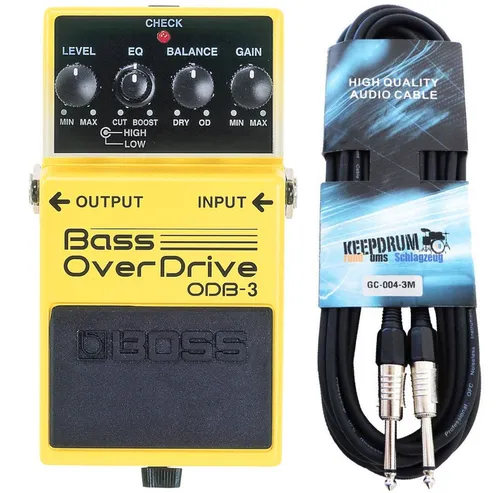 Boss ODB-3 Bass Overdrive Pedal mit Kabel - Gitarren-Effektgerät für Bassisten, bietet große Soundvielfalt von warmem Röhrensound bis starker Verzerrung, ideal für 5- und 6-Saiter, inklusive 3m Klinkenkabel.