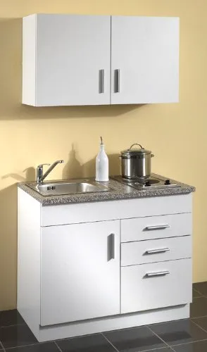 Held Möbel 973.6513 Single-Küche 100 mit 2-er E-Mulde - Küche für Single-Haushalte und Büros, platzsparend mit integriertem Edelstahlbecken und effizienter 2er E-Mulde Doppelkochplatte für schnelle Zubereitung.