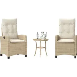 vidaXL 3-tlg. Bistro-Set Beige mit Kissen aus Poly Rattan - Bequemes Bistro-Set für Garten, Balkon oder Terrasse. Langlebiges, pflegeleichtes Material und verstellbare Rückenlehne sorgen für höchsten Komfort. Inklusive abnehmbarer, waschbarer Kissenbezüge.