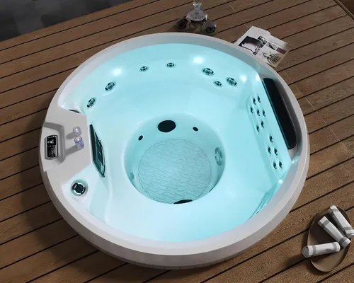 Hydromassagewanne Blubberbad Whirlpool Spa-Bad 170x170 cm - Runde Hydromassagewanne mit LED Beleuchtung für entspannende Momente. Maße: 170 x 170 x 78 cm, aus hochwertigem Acryl und Fiberglas, ideal für Wellness und Entspannung zu Hause.