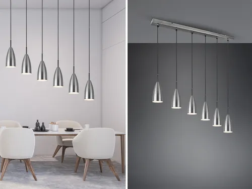 Reality Leuchten LED Pendelleuchte mit Dimmfunktion, 90cm, Warmweiß, Silber - Moderne LED Pendelleuchte für stilvolle Akzente über Ihrem Esstisch. Mit dimmbaren LED-Leuchtmitteln und anpassbarer Abhängung sorgt sie für individuelles Lichtambiente.