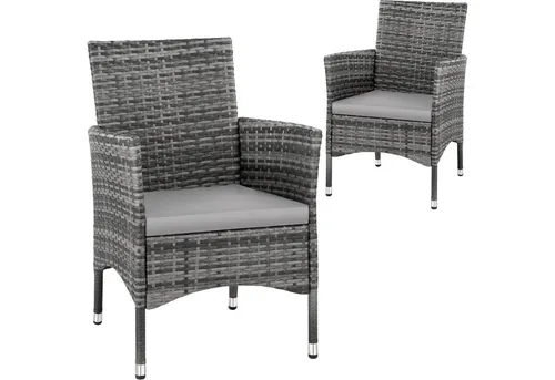 tectake® 2er Set Gartenstuhl aus Polyrattan - Essstühle aus langlebigem Polyrattan mit abnehmbaren Sitzpolstern, ideal für Garten und Terrasse. Pflegeleicht und wetterbeständig für höchsten Komfort.