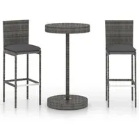 vidaXL 3-tlg. Gartenbar-Set mit Kissen - Poly Rattan Grau - Gartenmöbel-Set mit pulverbeschichtetem Stahlgestell für hohe Stabilität. Genießen Sie entspannte Stunden im Freien mit komfortablen Kissen und einem stilvollen Design.