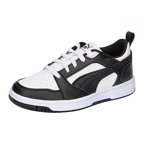 Puma Rebound V6 Lo Jr Unisex-Kinder Sneaker, Weiß-Schwarz, 32 EU - Stylische PUMA Kinder Sneaker mit dem ikonischen PUMA No. 1 Logo, ideal für den Alltag und für aktive Kinder zwischen 4 und 8 Jahren, bieten Komfort und Halt.