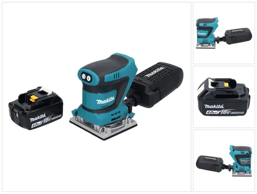Makita Exzenterschleifer DBO 482 M1 mit Akku 4,0 Ah - Kompakter 18 V Schwingschleifer mit 112 x 102 mm Schleiffläche. Ideal für präzises Schleifen und vielseitigen Einsatz in der Werkstatt.