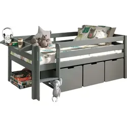 Kojenbett Karolina 90x200 cm - Massivholz Grau - Modernes Kojenbett aus grauem Massivholz, ideal für Kinderzimmer. Mit umlaufendem Absturzschutz und 3 Schubkästen für zusätzlichen Stauraum. Einfache Selbstmontage garantiert!