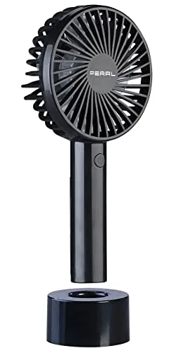 PEARL Handventilatoren: 2in1-Hand- & Tisch-Ventilator, Akku- & USB-Betrieb, 3-stufig, Ø 95 mm (Mini Ventilator Hand, Kleiner Handventilator, Luftkühler Auto)
