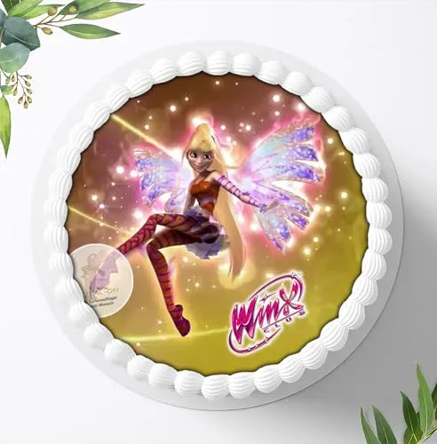 Für den Geburtstag ein Tortenbild, Zuckerbild mit dem Motiv: Winx Feen Elfen, Essbares Foto für Torten, Fondant, Tortenaufleger Ø 20cm, 0542w