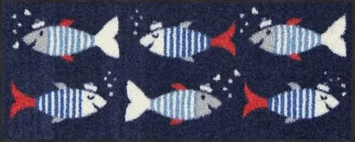 Salonloewe Schuhparkplatz Sailor Fish Fußmatte 30x75 cm - Teppiche Gegend: Waschbare, rutschfeste Fußmatte aus 100% Polyamid, ideal für drinnen und draußen, pflegeleicht und strapazierfähig, perfekt für Allergiker.