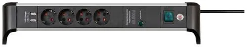 Brennenstuhl 1391020410 Überspannungsschutz-Steckdosenleiste Aluminium, Schwarz - 4-fach Mehrfach-Steckdosenleiste mit 60.000A Überspannungsschutz, USB Ladefunktion und elegantem Aluminium-Design, ideal für Schreibtische.