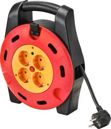 Sygonix SY-4928908 Kabeltrommel 10.00 m Schwarz - Kabeltrommel mit 4-fach Schutzkontaktsteckdose, ideal für den Einsatz im Innen- und Außenbereich.