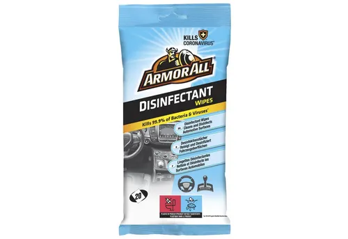 Armor All Desinfektionstücher 20 Stück Tücher Wipes Oberflächen-Desinfektionsmittel (Packung, [20-St. Flächendesinfektion Reinigungstücher Auto Reinigung + Desinfektion)