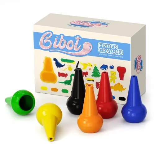 Gibot Kleinkinder Wachsmalstifte Handflächengriff Wachsmalkreide, 6 Farben Zeichenstift Wachsmalstifte, Kinder Stapelbares Spielzeug für Kinder und Kleinkinder, Sicher Montessori Spielzeug