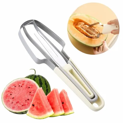 NEWHE 3-in-1 Wassermelonen-Gabelschneider, Wassermelonenschneider, Schneidewerkzeug, Wassermelonengabelschneider, Wassermelonengabel für Camping, Küchenhelfer (Beige)