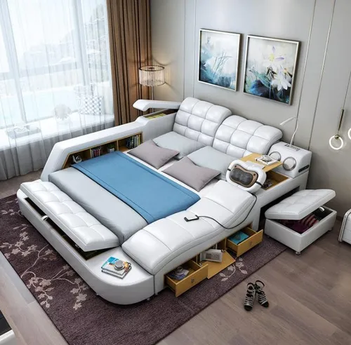 Multifunktionales Doppelbett mit Massagefunktion und USB-Anschluss