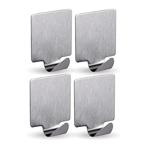 Bestlivings Selbstklebende Wandhaken (Quadrat - 4er Set) Silber aus Edelstahl für Schlafzimmer, Wand, Badezimmer Rostfrei Aufhänger Bilderhaken ohne Bohren