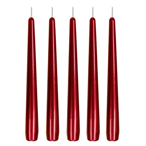 Ebersbacher Kerzenfabrik GmbH Spitzkerzen Leuchterkerzen lackiert weinrot, 5 Stück, Größe ca. 22 x 240 mm, einzeln in Folie, Tafelkerze Stabkerze