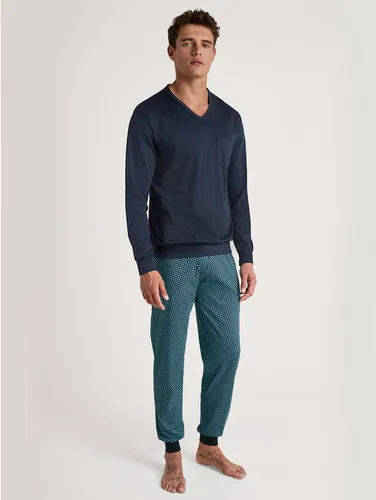 CALIDA Relax Streamline Bündchen-Pyjama Herren - Schlafanzüge für Herren, aus 100% Bio Baumwolle, atmungsaktiv und pflegeleicht mit elastischem Hosenbund für optimalen Tragekomfort.