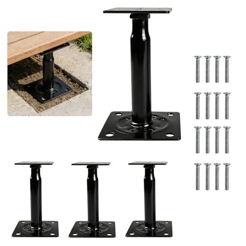 Pfostenträger Höhenverstellbar 4 Stück 100-150mm Verzinkter Stahl Stützfuß | Stabile Schwarze Pfostenstütze 75x95mm | Ideal für Zäune, Terrassen, Gärten und Carports